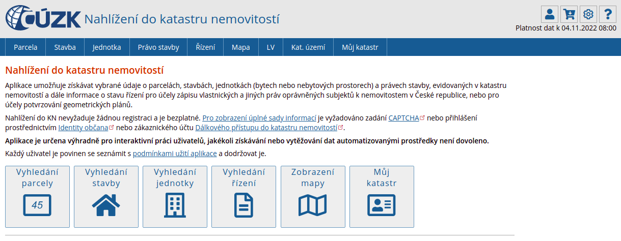 Nahlížení do katastru nemovitostí
